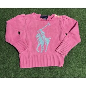 Ralph Lauren Girls Toddler Jumper Sweater 2T Big Pony Pink Vintage